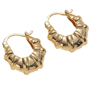 Luxury gold metal textured hoop earrings for women featuring elegant croissant design