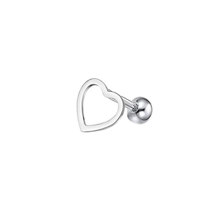 Minimalist silver stainless steel hollow heart stud earring with screw ball back