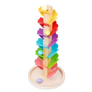 Rainbow wooden musical ball tree toy with colorful petals and marbles for children