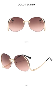 Front and side views of gold-tea pink rimless sunglasses with gradient lenses