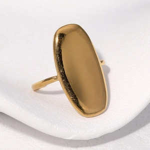 Minimalist 18k gold plated stainless steel open ring with oval flat surface