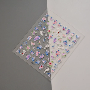Adesivi per unghie 3D in rilievo con fiori e gru, decorati con cristalli scintillanti