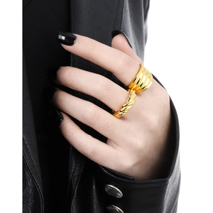 S925 sterling silver gold-plated twisted rope and wide wave rings set for women