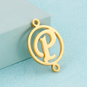Golden stainless steel letter P necklace pendant with hollow double loop geometric design