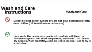 Detailed garment care label with washing instructions and icons for men's casual jacket
