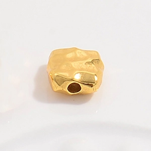Irregular square hammered S925 silver bead with gold finish for vintage jewelry making