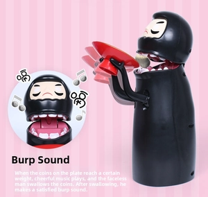 No-Face electronic piggy bank detail showing auto coin swallowing and burping sound feature