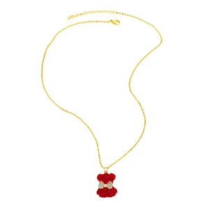 Collana placcata in oro con ciondolo a forma di orsetto rosso e fiocco lucido