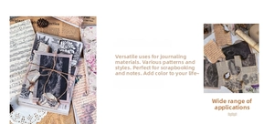 Detailed view of vintage scrapbook paper with music notes and burnt edge textures