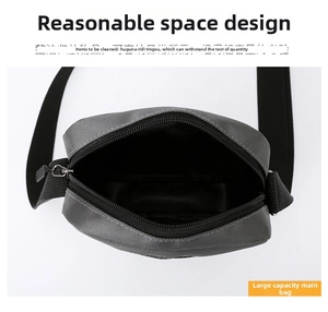 Deep gray crossbody bag detail showing spacious main compartment and tear-resistant fabric