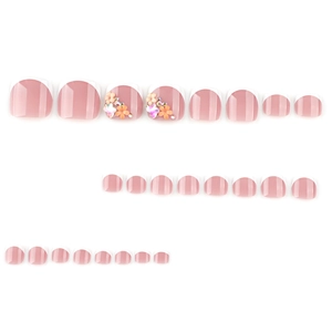 French style press-on toenails with white tips and handmade 3D floral rhinestone accents