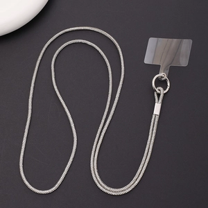 Luxurious silver rhinestone crossbody phone chain strap with metal ring and clear patch