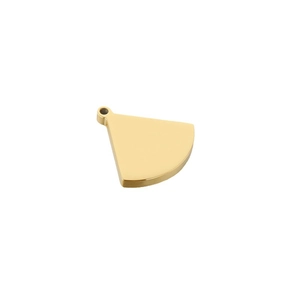 Polished gold fan leaf charm in titanium steel with smooth surface on white background