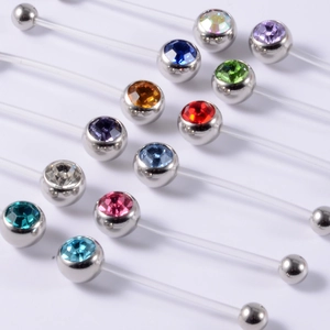 Colorful acrylic belly button rings with sparkling rhinestones and soft flexible rods