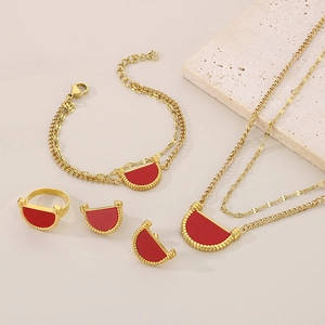 Vintage Semi Circle Fan Pendant Jewelry Necklace Bracelet Ring Stud Earrings Stainless Steel Elegant Fashion For Women