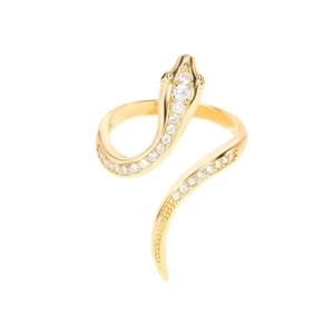 Golden snake ring with sparkling cubic zirconia pavé setting in a modern coiled design