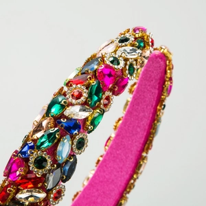 Chic vintage sponge headband featuring colorful glass diamonds and sparkling crystals