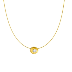Minimalist gold plated stainless steel necklace with a round sparkling zircon pendant