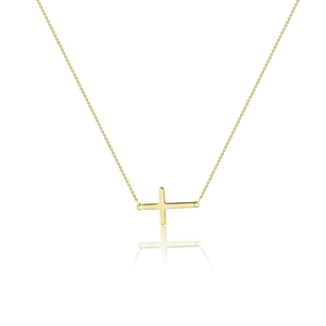Elegant gold stainless steel necklace featuring a polished sideways cross pendant on a chain