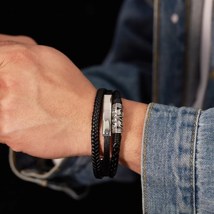 Fashion vintage multi-layer braided leather bracelet for men with magnetic metal clasp