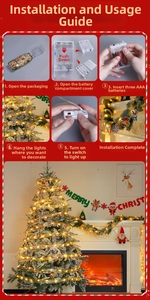 Installation guide for Christmas LED ribbon lights with festive charms and battery pack