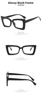 Múltiples vistas de monturas de gafas cuadradas negro brillante anti-luz azul desde ángulos