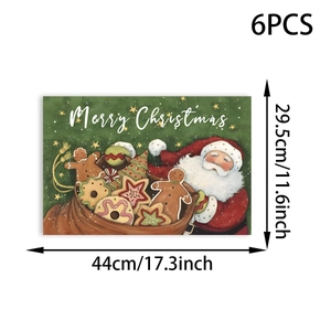 Detail showing 6-piece Christmas snowman placemat set with size measurements 44x29.5cm