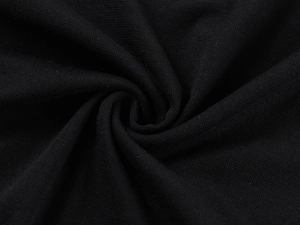 Close-up of black tencel wool fabric texture with soft ripples and fine knitted details