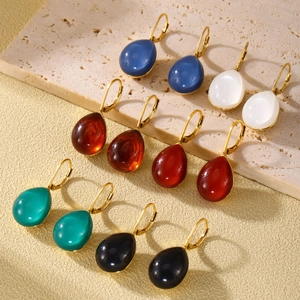 Minimalist resin teardrop earrings in multiple colors with golden hooks for women