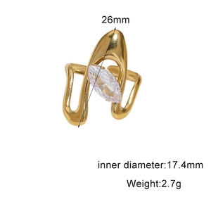 Irregular 18k gold plated stainless steel open ring with marquise cut cubic zirconia stone
