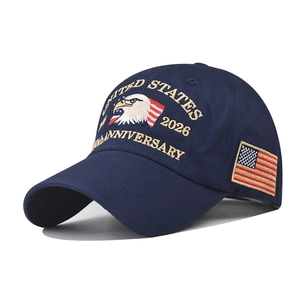 Detailed 3D embroidery of US flag and eagle on cotton 250th anniversary baseball cap