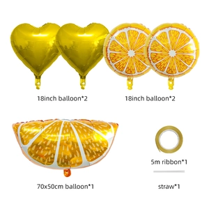 Orange and lemon fruit balloon set with 18-inch heart and round foil balloons for parties