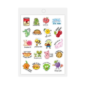 Cute cartoon reward stickers for kids with 20 unique motivational fruit and animal designs