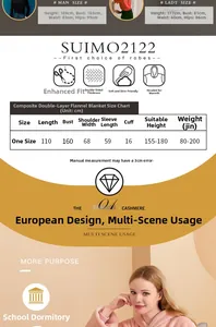 Size chart for oversized hooded double-layer flannel blanket hoodie with detailed measurements