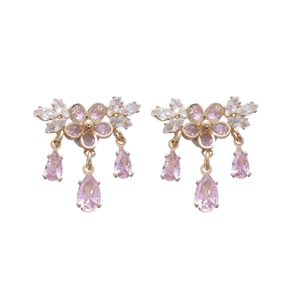 Orecchini a fiore in zircone rosa con perni in argento e delicati pendenti a goccia