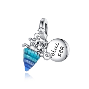925 silver ocean hermit crab charm with blue enamel shell and blue sea engraving