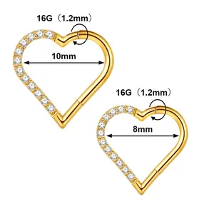 G23 titanium heart-shaped piercing ring in 8mm and 10mm sizes for nose or ear