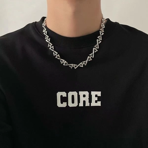 Ethnic style silver alloy interlocking geometric chain necklace for men and women