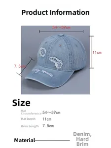Specifiche delle dimensioni per cappellino da baseball in denim con dettagli sfrangiati