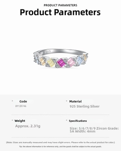 Detail view of 925 sterling silver ring with 5A colorful rectangular cut zircon stones