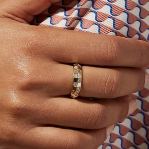 Geometric Stainless Steel Ring Inlaid With Sparkling Zircon Gold Plated Trendy Hip Hop Jewelry For Women