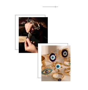 Detail of 18K gold plated evil eye ring showing vacuum plating and hand polished finish