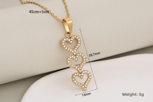 Detailed close-up showing heart pendant dimensions and 45cm plus 5cm chain length
