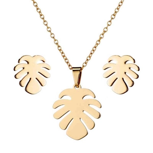 Stainless Steel Monstera Leaf Pendant Necklace And Stud Earrings Tropical Plant Design For Women Elegant Jewelry