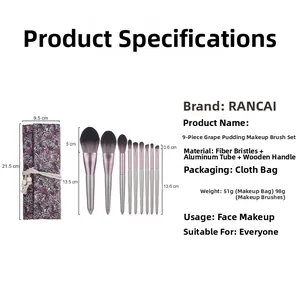 9-piece makeup brush set with floral pouch featuring soft fiber bristles and wood handles