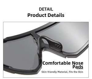 Close-up of soft non-slip silicone nose pads on black sporty cycling sunglasses
