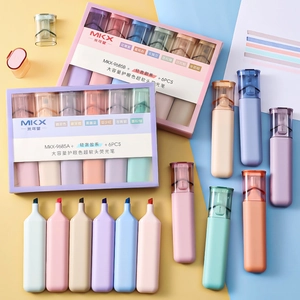 Set of 6 soft tip highlighters in pastel eye-protection colors for students