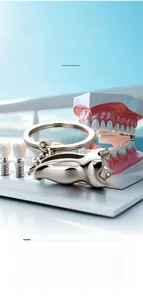 Macro-opname van zilveren tand-sleutelhanger met een gepolijste chroomafwerking