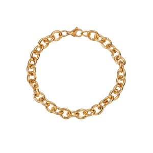 Collier classique en acier titane doré à maillons en O avec fermoir mousqueton sur fond blanc