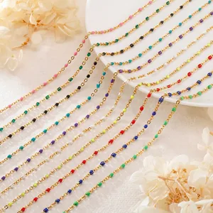 Minimalist Stainless Steel Necklace For Women With Colorful Resin Station Beads Bohemian Trendy Jewelry Accessory